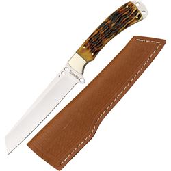 Fixed Blade Utility Knife by Marbles with Brown jigged bone handles. MR241, $40 Retail Price