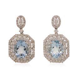 18KT White Gold 6 ctw Aquamarine and Diamond Earrings