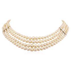 Four Strand Pearl Choker Necklace with Sterling Silver Clasp