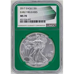 2017 $1 American Silver Eagle Coin NGC MS70 Early Releases Green Core