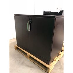 Brown Office Hutch 35 1/2" x 22" x 29 1/2" with 1 adjustable shelf and lock on door. Brown coffee ta