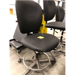 3 - Black office chairs with adjustable height, fabric shows wear