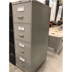File cabinet 4 drawer grey no key 18" x 52" x 26 1/2 has dent in bottom right side