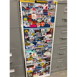 File cabinet 4 drawer white with blue doors covered with stickers no key 18" x 51" x 28"