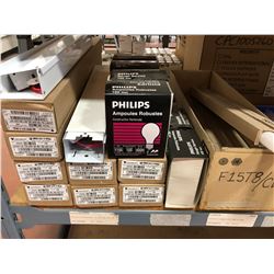 Qty 6 rough service bulbs, 9 florescent 18" fixtures and bulbs, qty 11 #14/3 cable cord