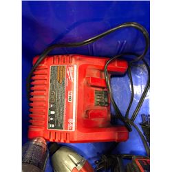 Milwaukee M18 drill, qty 2 M12 impact M12 cable cutter, qty 3 M12 battery, M12 driver, M12 flashligh