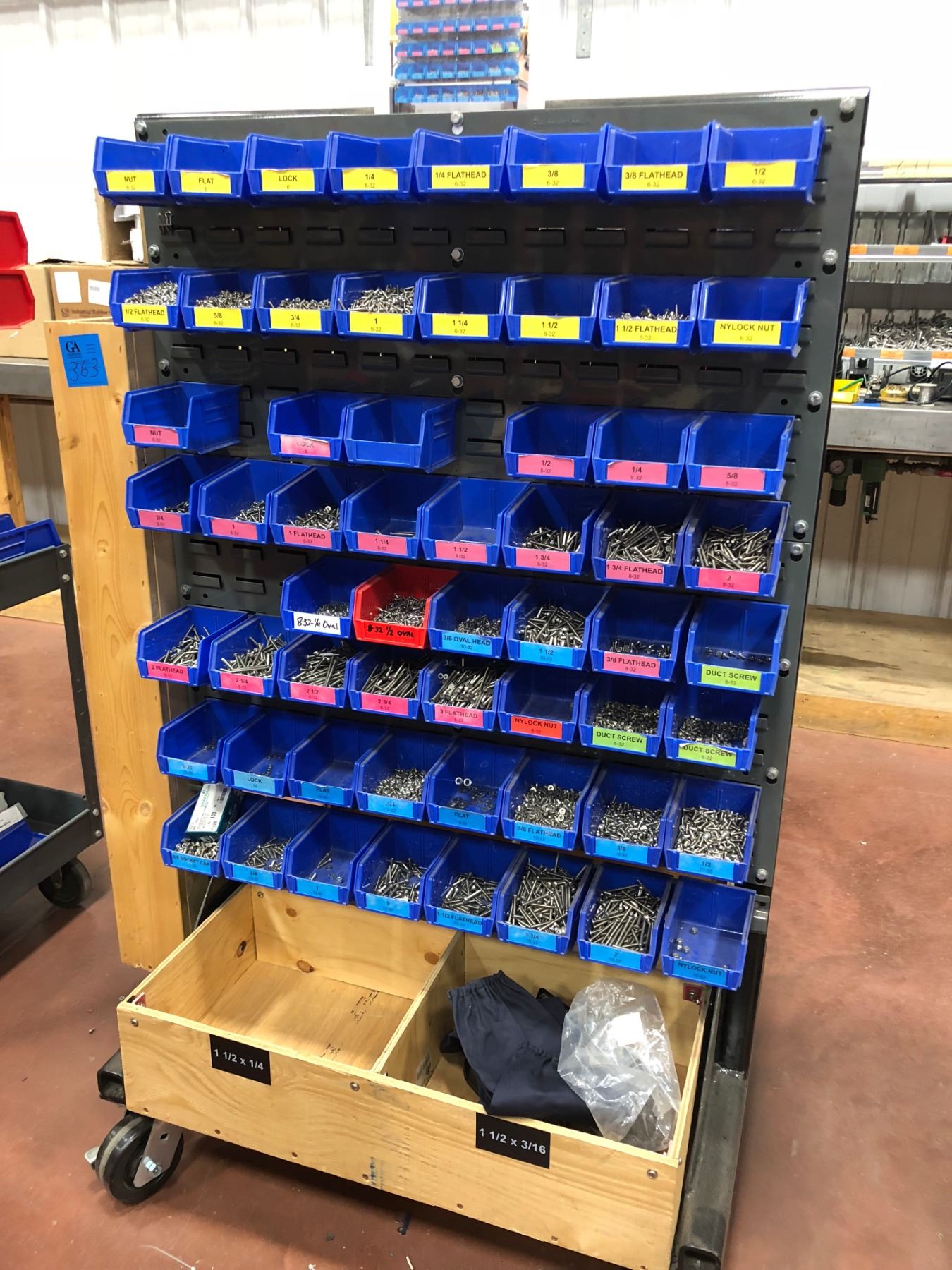 Rolling heavy duty hardware cart 36 x 26 x 60 powder coated includes