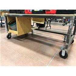 Heavy Duty rolling table. 72 x 36 x 30 - c/w packing paper and dispenser