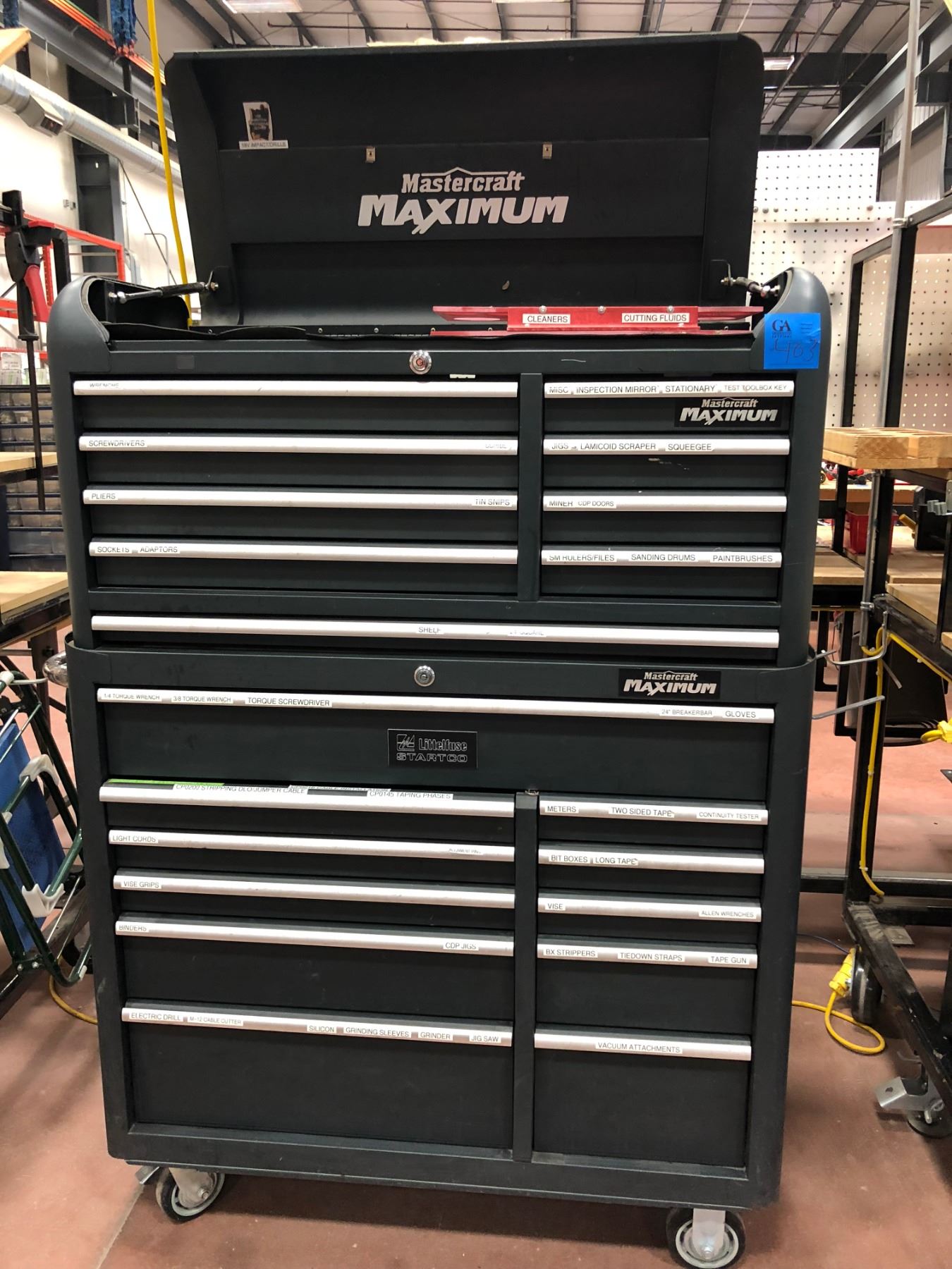 2 piece Mastercraft Maximum tool box, includes assorted tools in drawers