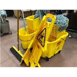2 mop pails, 2 mops w/2 spare heads, 2 caution signs, 1 - 18" push broom