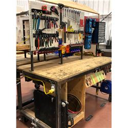 Heavy duty custom rolling work bench 72" x 36" x 73", wired with receptacles