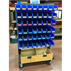 Rolling heavy duty hardware cart 36 x 26 x 60 powder coated includes assorted hardware