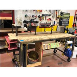 Heavy duty custom rolling work bench 72" x 36" x 73", wired with receptacles