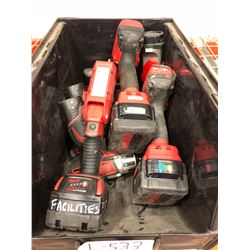 Milwaukee M18 drill Qty 2, M18 flashlight, M12 flashlight, M12 driver, M12 batteries Qty 2, M18 batt