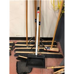 1 - 24" push broom, 4 - 36" push brooms, 1 - hand brush, 2 dustpans, 1 lobby dustpan, 1 broom handle