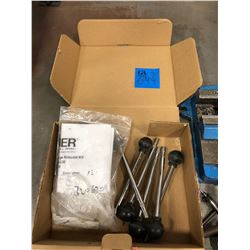 Drill press parts, 2 vises, assorted clamps