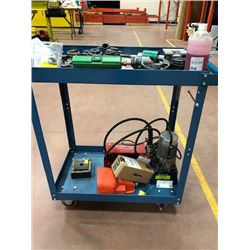 Burndy hydraulic crimper and punch cart, c/w cable dies, punch dies and extra fluid