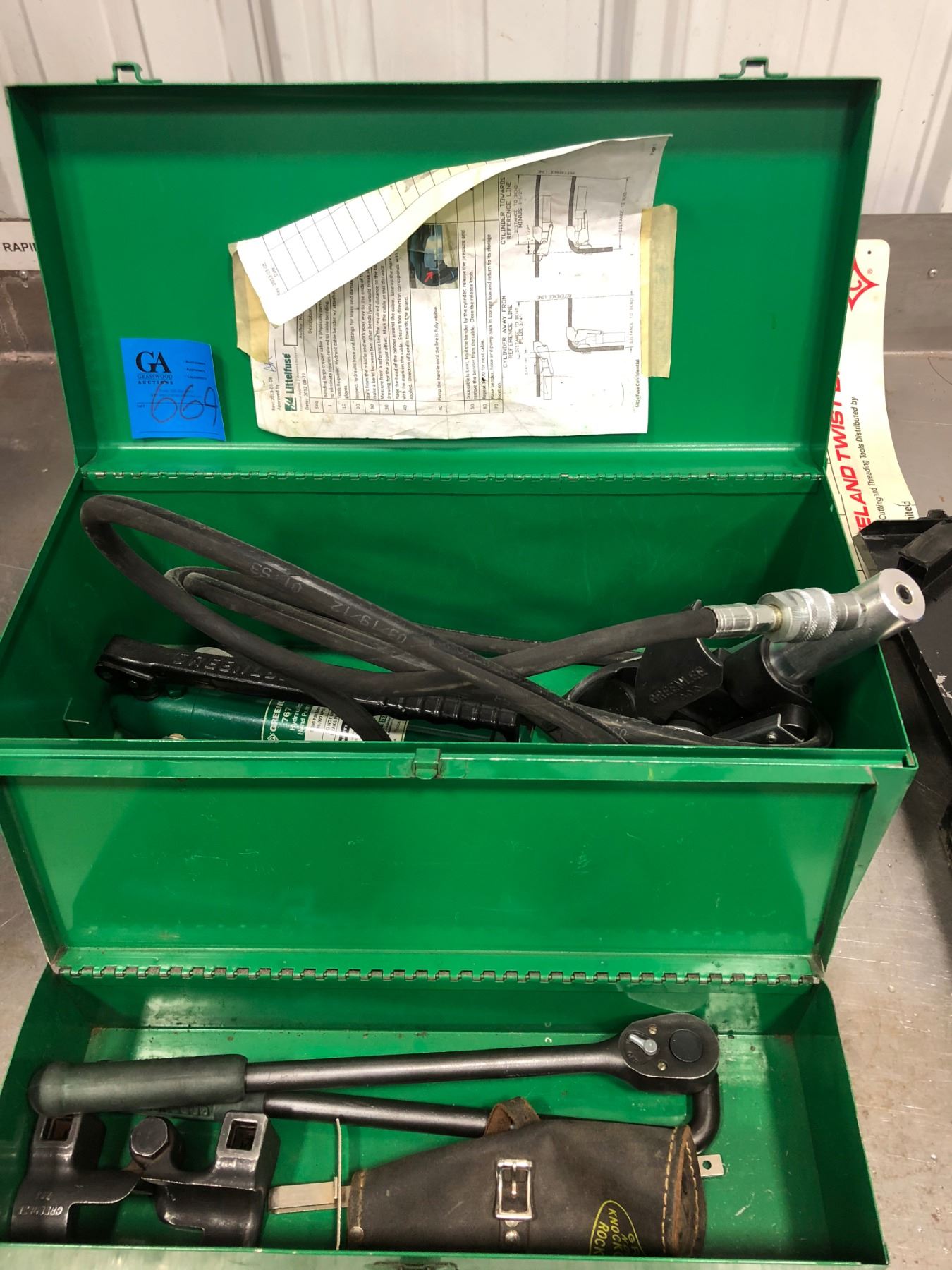 Greenlee 767 hydraulic hand pump cable bender, Greenlee 796 cable