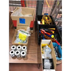Toggle switches, assorted so dowel pins, steel angles, 6 spools of Kester solder