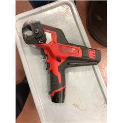 Milwaukee M18 angle drill, M18 battery, M12 driver, M12 impact, M12 cable cutter, M12 flashlight, M1