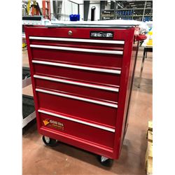 Mastercraft toolbox 27" x 18" x 38" contents include of various tools, 4' level, 4' rulers and drawe