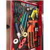 Image 4 : Mastercraft toolbox 27" x 18" x 38" contents include of various tools, 4' level, 4' rulers and drawe