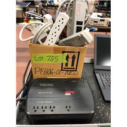 Assorted power bars, multi meter leads,  APC battery backup model ES550