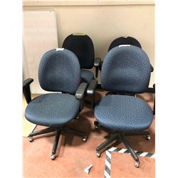 Office chair blue pattern adjustable qty 4, one chair has stains