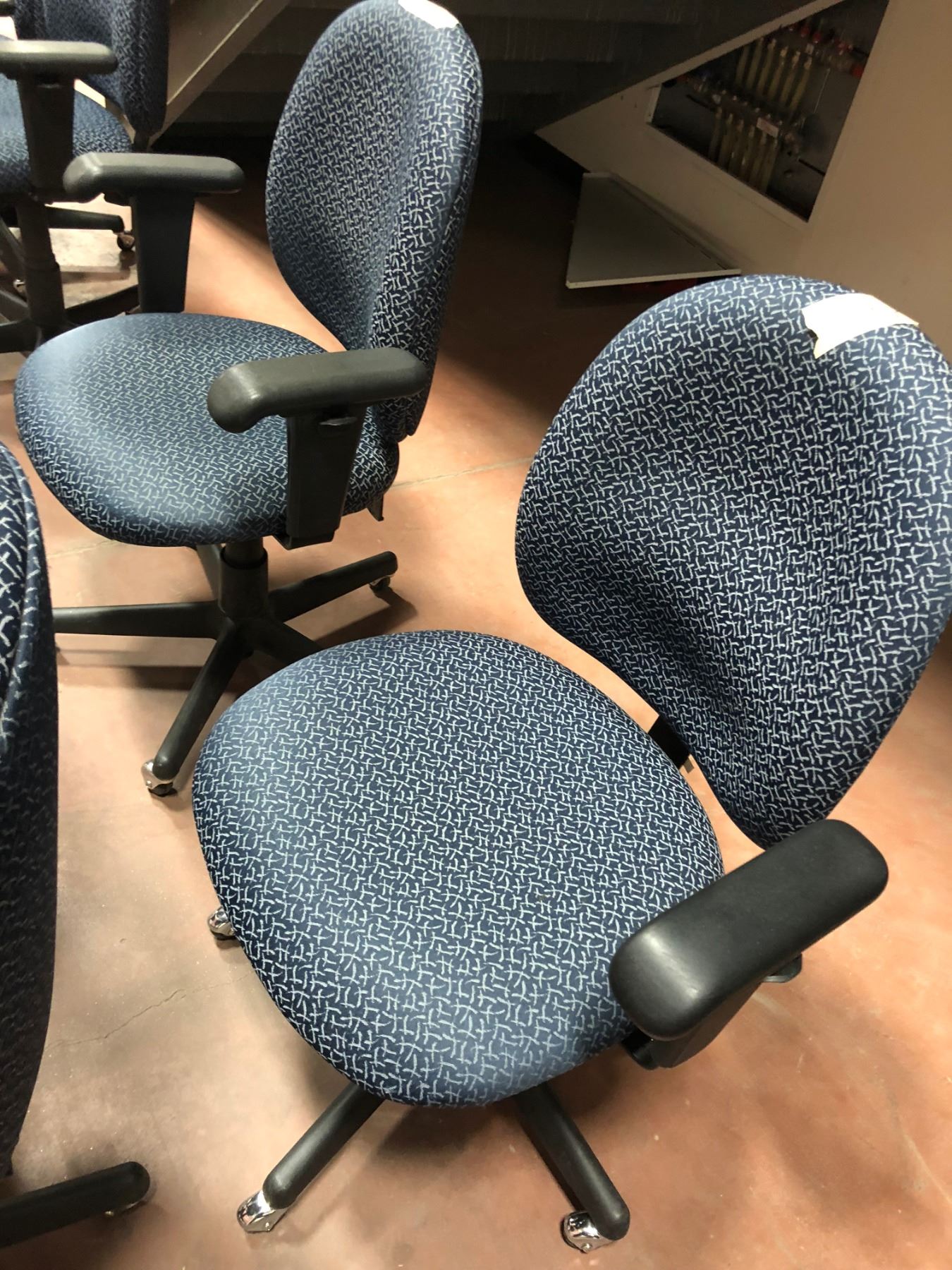 Office chair blue pattern adjustable qty 4, wear & tear
