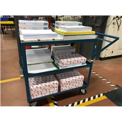Shipping cart 36" x 24" x 36", includes large quantity of paper 8 1/2" x 14" and some 11" x 17"