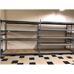 Steel shelving w/wood shelves 98" x 36" x 96" - 2 sections 9 shelves