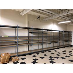 Steel shelving w/wood shelves 98" x 24" x 96" - 8 sections 44 shelves