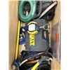 Image 3 : Crate of Various Tools, Fish Tape, Recharge Battery, Chargers, Sledge Hammer, Work Belts, Saws, Lock
