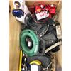 Image 4 : Crate of Various Tools, Fish Tape, Recharge Battery, Chargers, Sledge Hammer, Work Belts, Saws, Lock