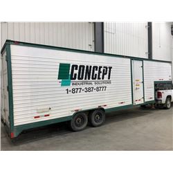 5th Wheel approx 38 ft worksite trailer divided into office and parts and inventory storage with she