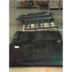 Pallet of disassembled metal shelving w/15 wooden shelves, 2'x4' complete unit