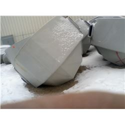 Group of 7 heavy wall poly tanks approx 50 bushel each, 7' tall and 3' wide