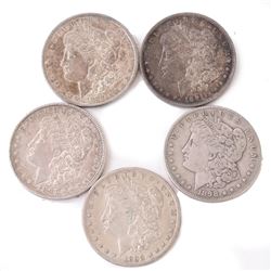 Five Morgan Dollars, 1889, '91,'97-'99