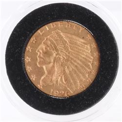 1926 $2 1/2 GOLD INDIAN HEAD, A.U.