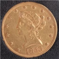 1853 $10 Gold Liberty Head, X.F.
