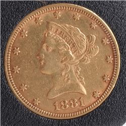 1881 $10 Gold Liberty Head, X.F.