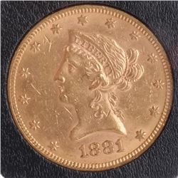 1881-S $10 Gold Liberty Head, A.U.
