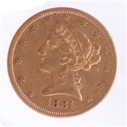 1881-S $5 Gold Liberty Head, V.F.