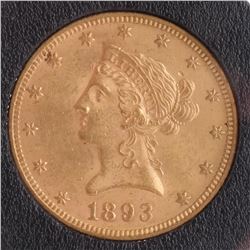 1893 $10 Gold Liberty Head, A.U.
