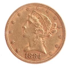 1884 $5 Gold Liberty Head, X.F.
