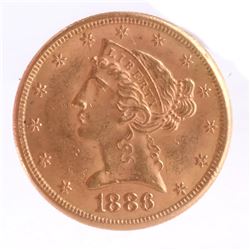 1886-S $5 Gold Liberty Head, Filled "S"