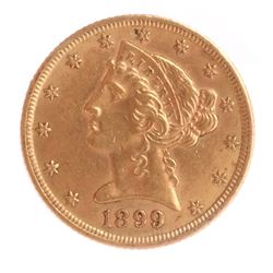 1899 $5 Gold Liberty Head, A.U.