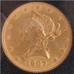 1907 $10 Gold Liberty Head, A.U.