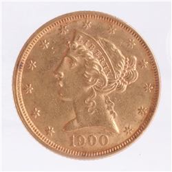 1900 $5 Gold Liberty Head, A.U.