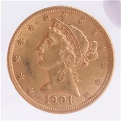1901-S $5 Gold Liberty Head, A.U.